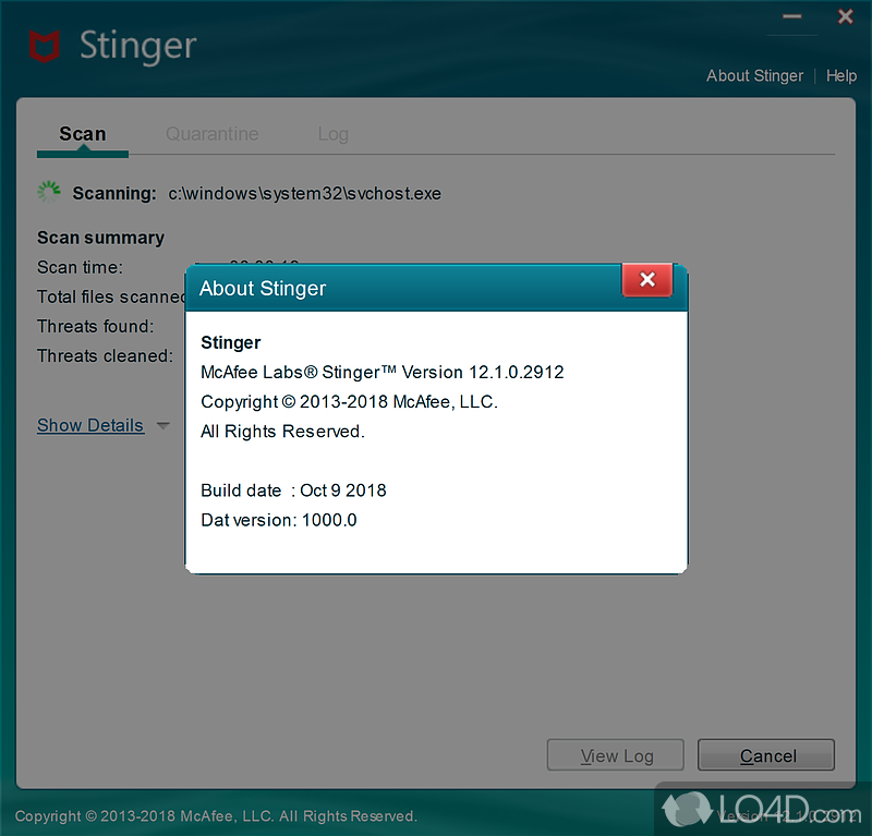 A freeware virus scanner utility to remove specific viruses and rootkits - Screenshot of McAfee Stinger Portable