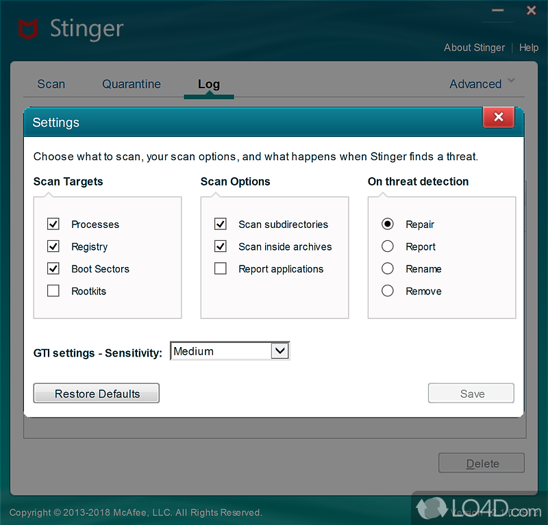 McAfee Stinger Portable: Rootkit scanning - Screenshot of McAfee Stinger Portable