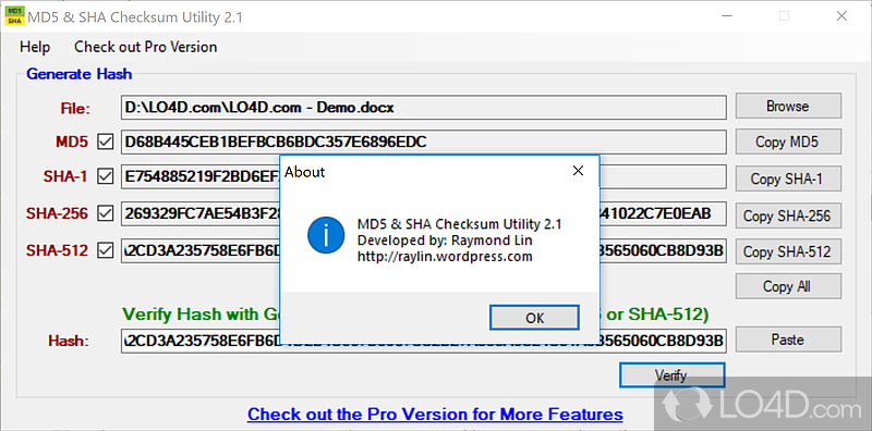 A portable utility for checking hash functions - Screenshot of MD5 & SHA Checksum Utility