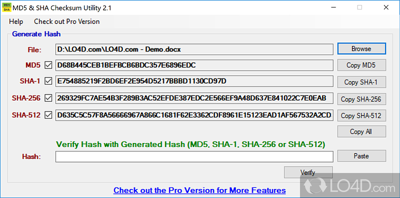 GEnerate MD5, SHA-1 or SHA-256 for a file - Screenshot of MD5 & SHA Checksum Utility