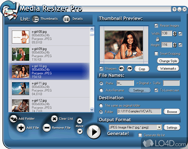 Thumbnail Creator: User interface - Screenshot of Thumbnail Creator