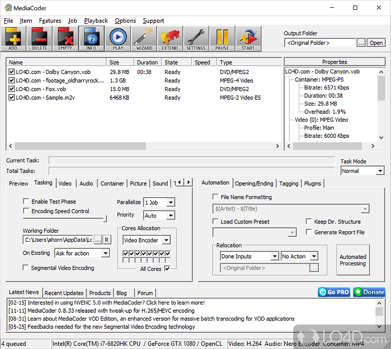 MediaCoder: User interface - Screenshot of MediaCoder