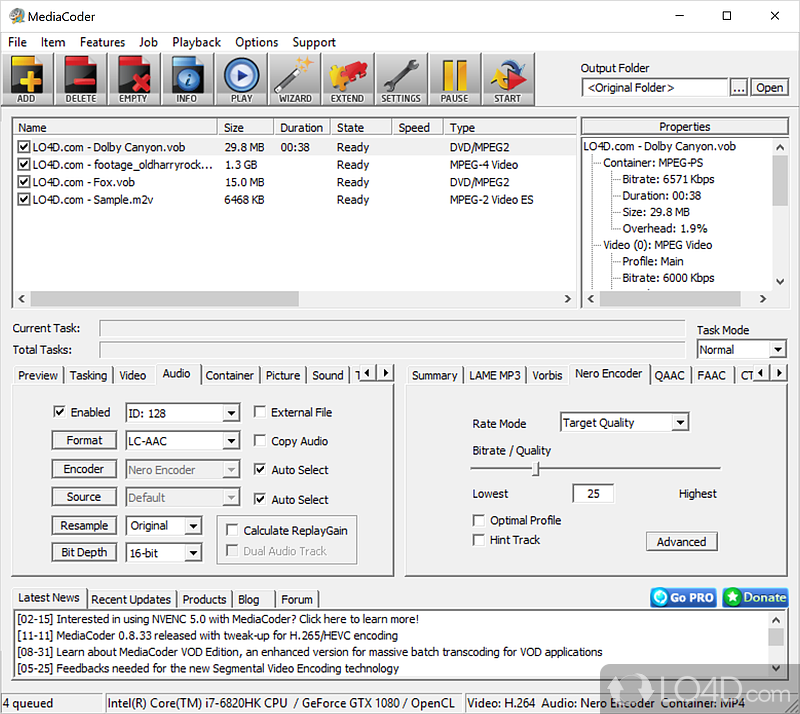 Convert movie files between many formats - Screenshot of MediaCoder