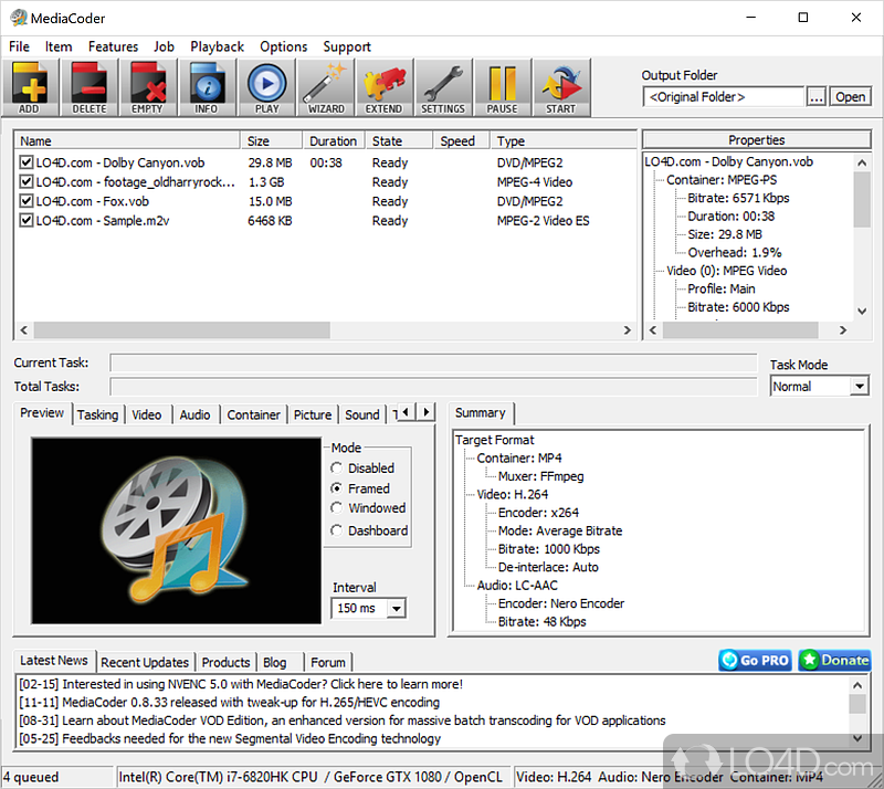 Advanced software designed for power users in order to help them convert between various audio - Screenshot of MediaCoder