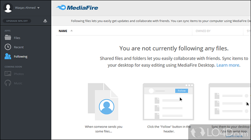 Provides you with a URL - Screenshot of MediaFire Desktop