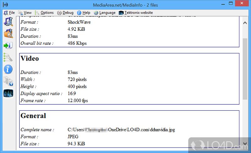 View metadata for video and audio - Screenshot of MediaInfo