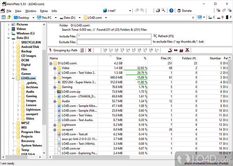 Scans the hard disk for lost space, analyzes files - Screenshot of MeinPlatz