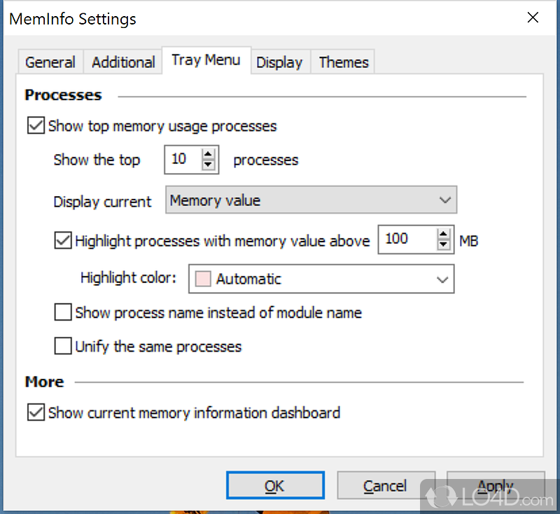 Displays information about RAM / memory allocation on a Windows PC - Screenshot of MemInfo