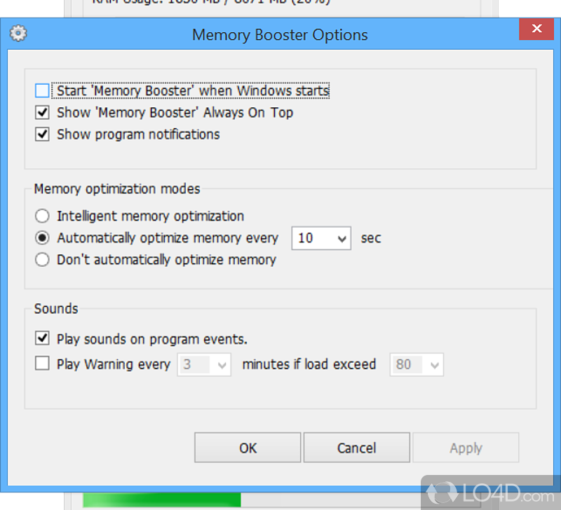 Tryes a different approach on freeing up RAM - Screenshot of Memory Booster