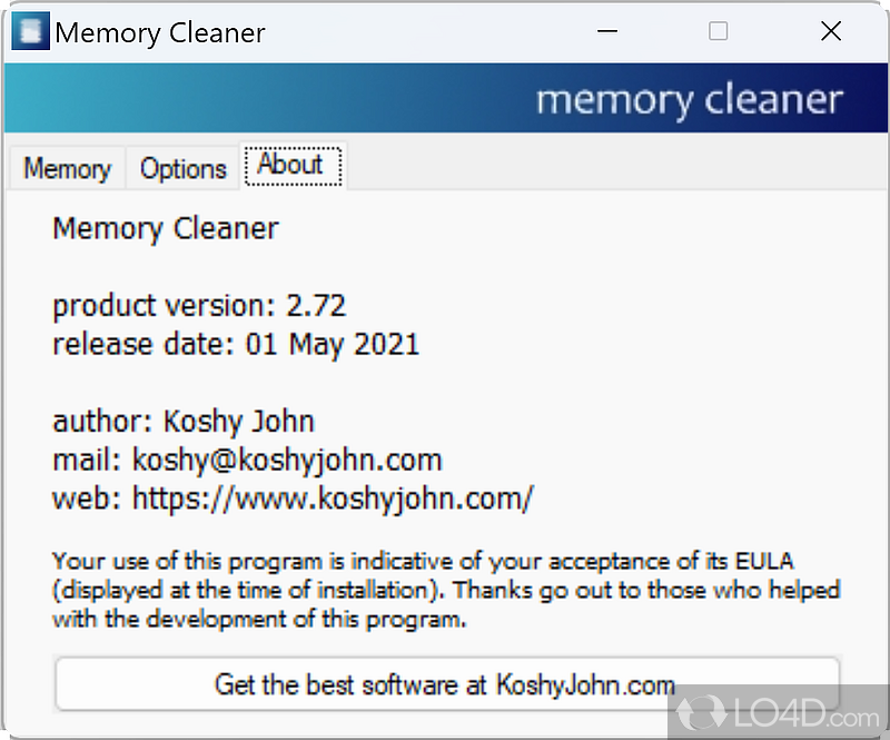 A simple and straightforward tool for cleaning up RAM memory - Screenshot of Memory Cleaner
