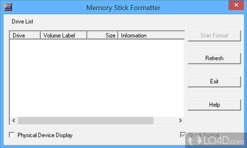 Provides formatting support for memory cards made by Sony - Screenshot of Memory Stick Formatter