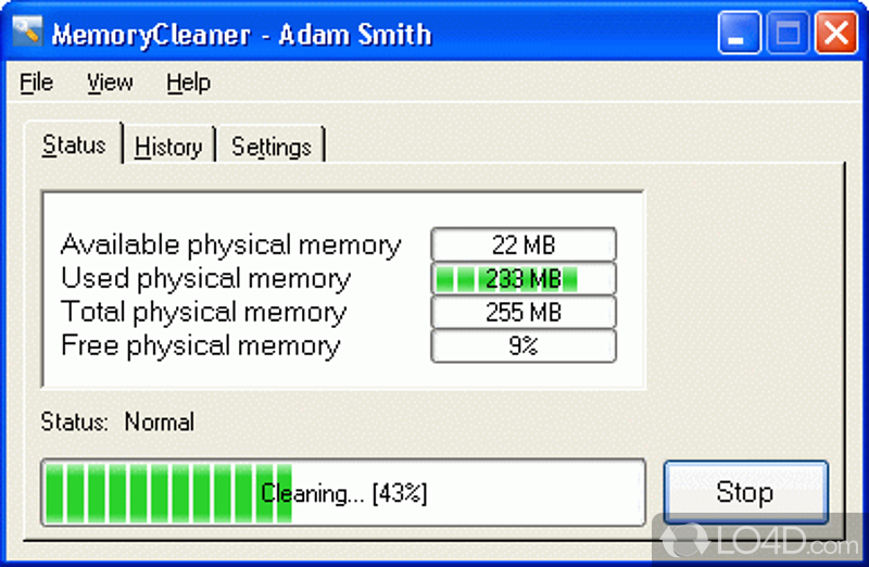 Optimize memory with the aid of different profiles, automatically trigger a cleanup task of memory on a custom warning level - Screenshot of MemoryCleaner