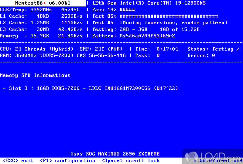 Memory testing tool, which is capable of running an exhaustive series of tests on the user's RAM to detect any failures - Screenshot of Memtest86+