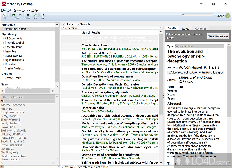 Select a file to view identification info - Screenshot of Mendeley Desktop