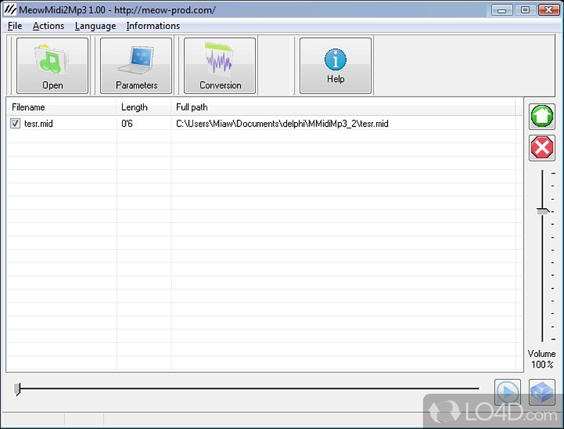 Convert MIDI audio files to MP3, WAV or OGG formats and configure encoding settings - Screenshot of MeowMidi2Mp3