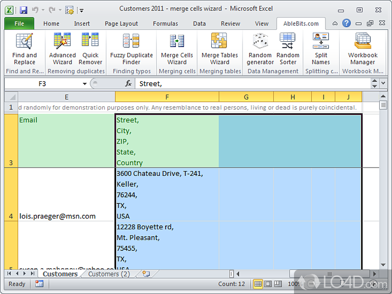 Merge the preferred cells in your Excel spreadsheet with this unobtrusive, yet efficient add-in - Screenshot of Merge Cells Wizard