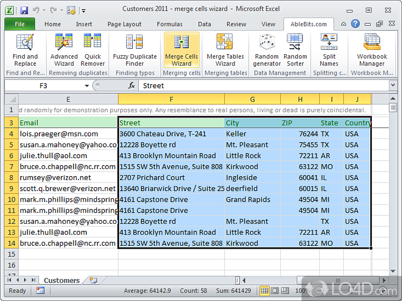 Combine multiple cells in Microsoft Excel - Screenshot of Merge Cells Wizard
