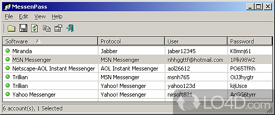 Recover lost credentials used for account on some of the most commonly used instant messaging apps out there - Screenshot of MessenPass