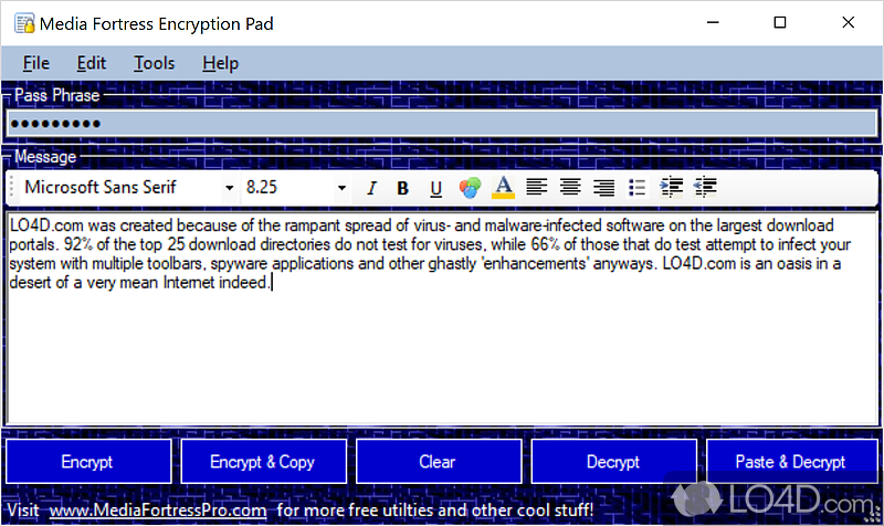 MF Encryption Pad: User interface - Screenshot of MF Encryption Pad