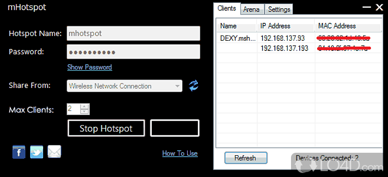 Turn your Windows laptop into a Wi-Fi hotspot and make a virtual Wi-Fi router - Screenshot of mHotspot