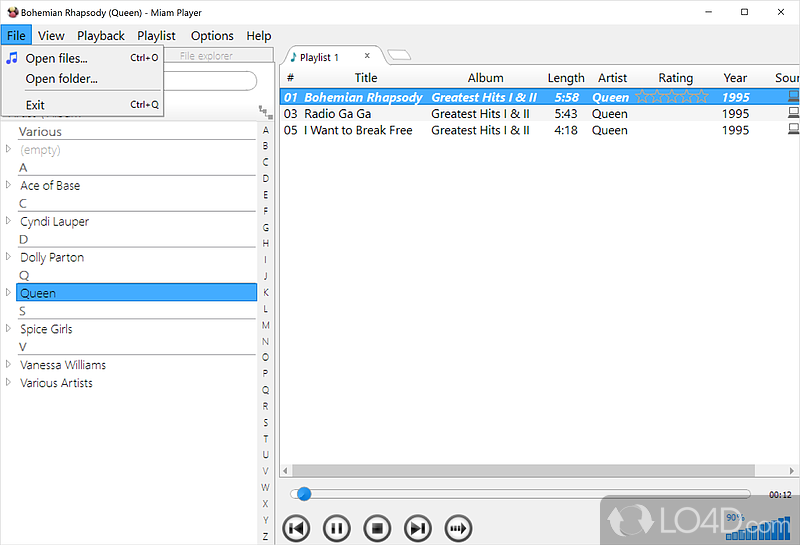 Miam Player: User interface - Screenshot of Miam Player