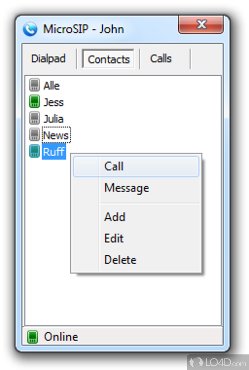 Send VoIP messages and make calls - Screenshot of MicroSIP