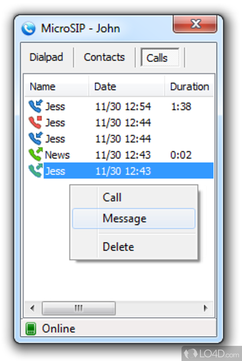 High quality VoIP calls with SIP - Screenshot of MicroSIP