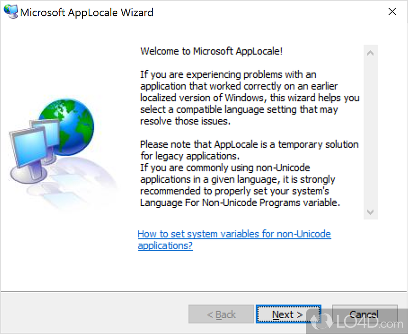 Run legacy apps without changing language of non-Unicode apps (system locale) - Screenshot of Microsoft AppLocale