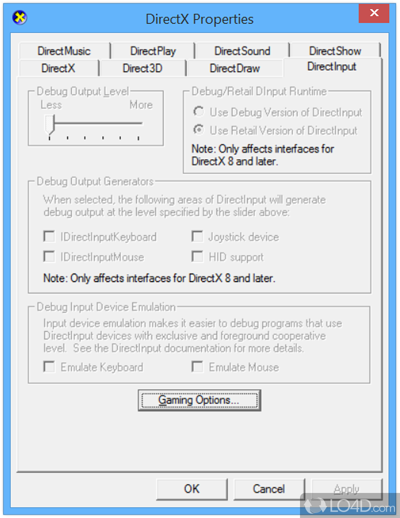 Apply several tweaks to your system - Screenshot of DirectX Control Panel