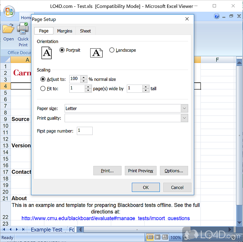 Microsoft Excel Viewer: V - Screenshot of Microsoft Excel Viewer