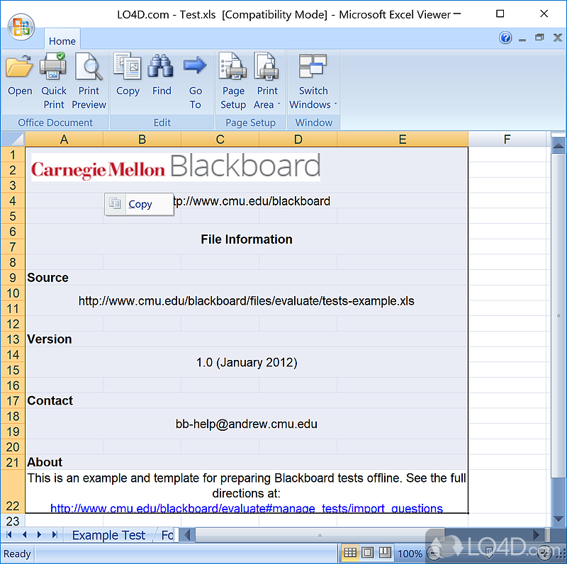 Iew and print spreadsheet documents created in Microsoft Excel - Screenshot of Microsoft Excel Viewer