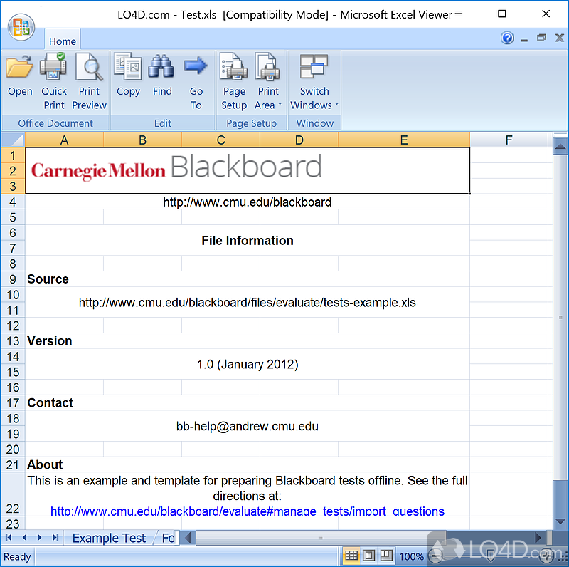 Freeware for accessing Excel spreadsheets - Screenshot of Microsoft Excel Viewer