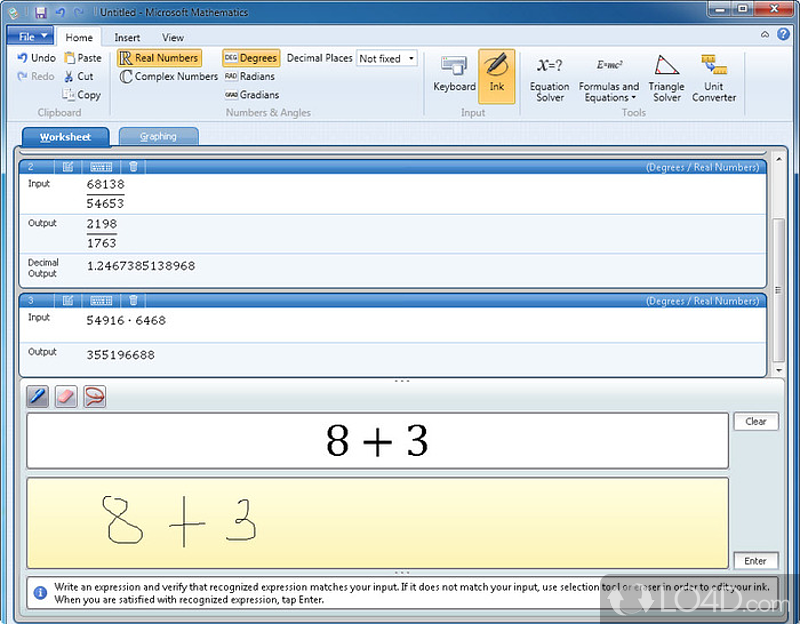 Microsoft Mathematics: Triangle solver - Screenshot of Microsoft Mathematics