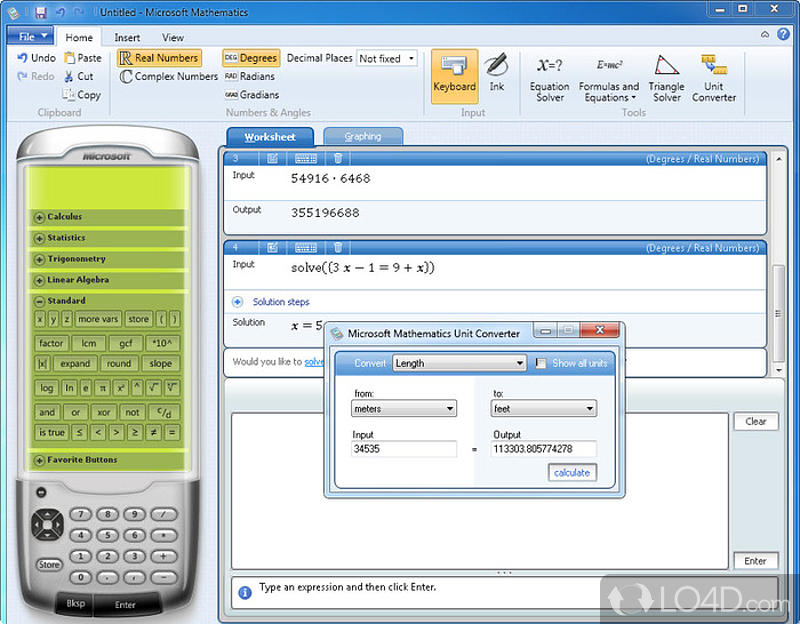 Microsoft Mathematics: Unit converter - Screenshot of Microsoft Mathematics