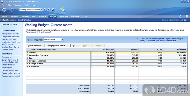 Open and edit Money files - Screenshot of Microsoft Money