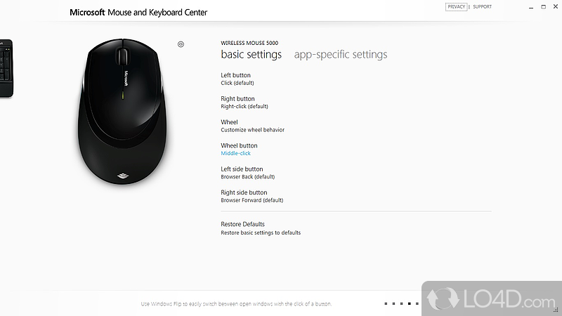 Personalize and customize how you work on PC - Screenshot of Microsoft Mouse and Keyboard Center