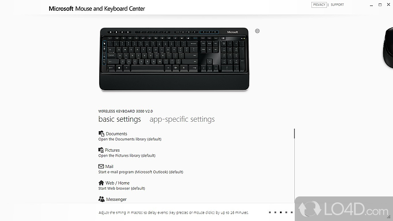 Microsoft Mouse and Keyboard Center: User interface - Screenshot of Microsoft Mouse and Keyboard Center