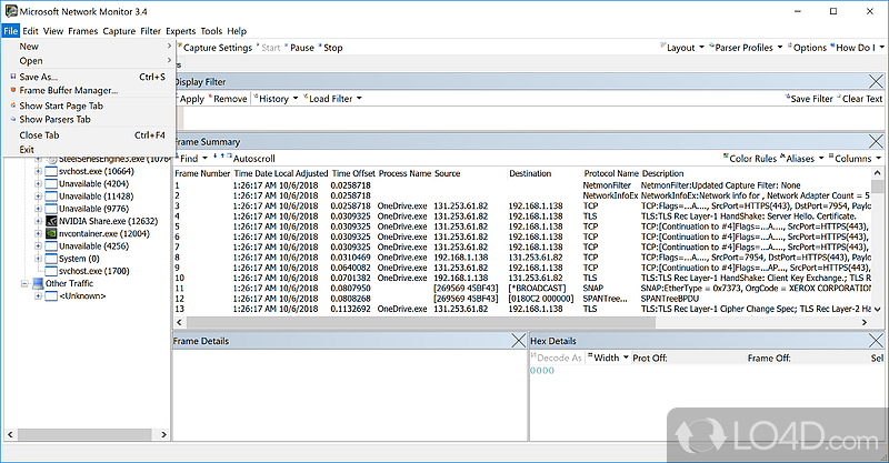 View and analyze data from a detail-packed interface - Screenshot of Microsoft Network Monitor