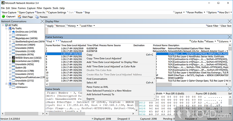 Capture the network traffic and analyze it - Screenshot of Microsoft Network Monitor