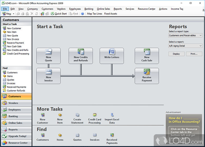 For small businesses - Screenshot of Microsoft Office Accounting Express