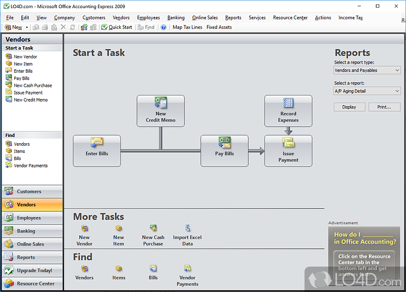 Version of MS's accounting software for small business - Screenshot of Microsoft Office Accounting Express