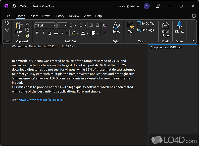 Freely type, draw, or insert media anywhere on a document page - Screenshot of Microsoft OneNote