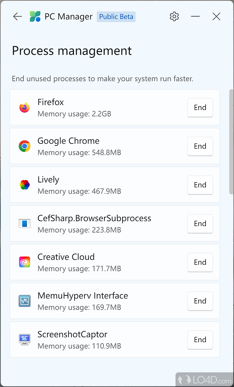 Microsoft's PC optimizer program - Screenshot of Microsoft PC Manager