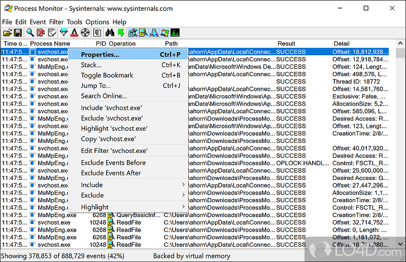 Monitor and capture all kinds of events occurring on your computer - Screenshot of Process Monitor