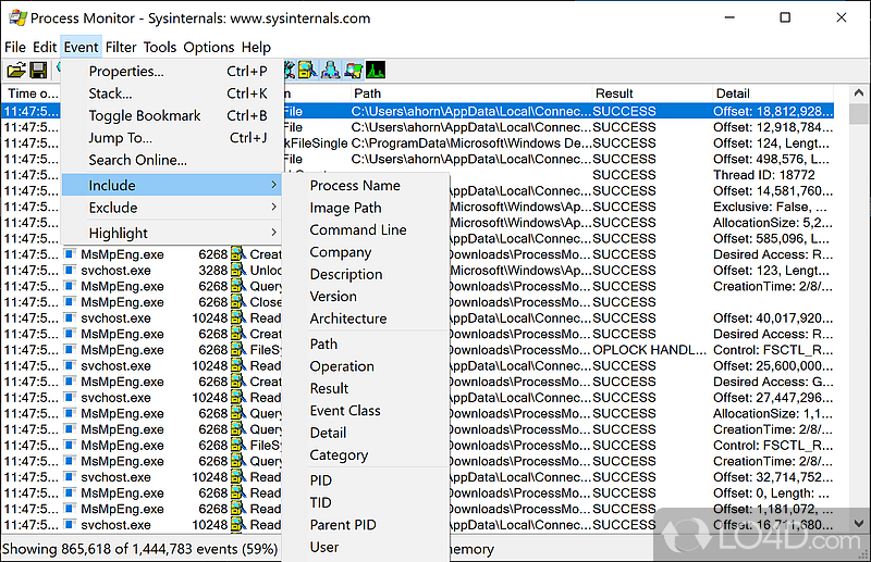 Display real-time activity on Windows PC - Screenshot of Process Monitor