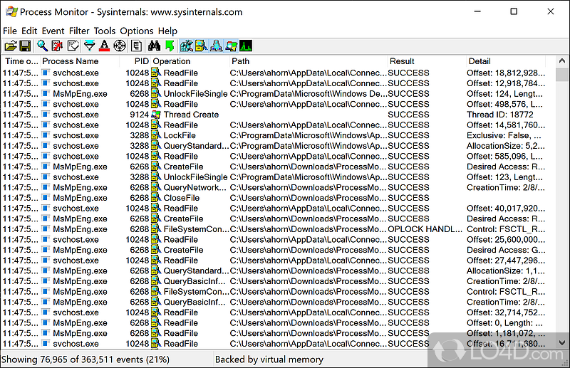 Straightforward and accessible appearance - Screenshot of Process Monitor