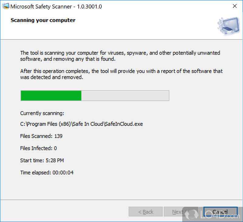 Fast scan, diagnose and remove malware - Screenshot of Microsoft Safety Scanner