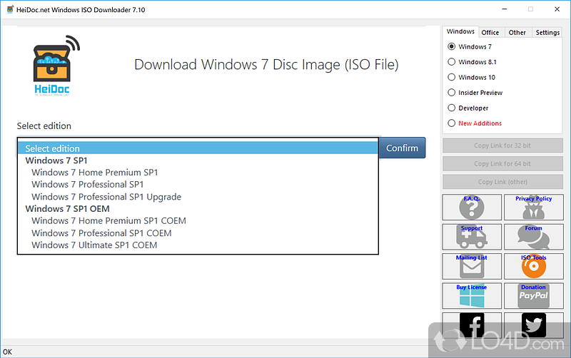 Utility to find operating systems - Screenshot of Windows ISO Downloader Tool
