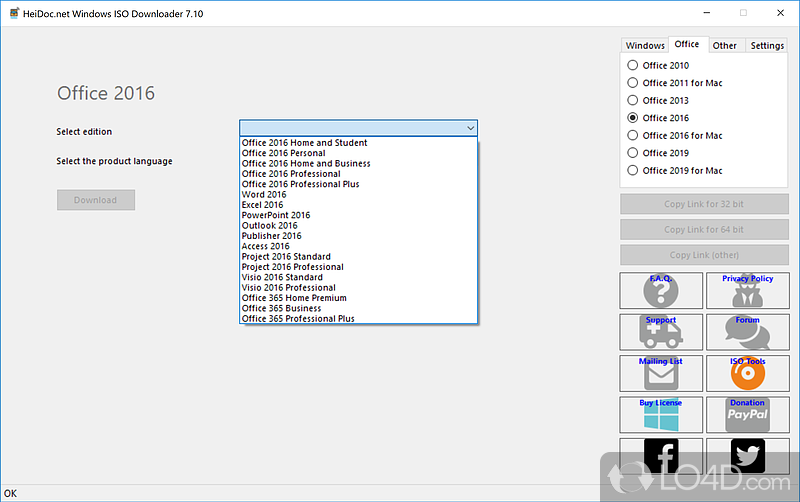 Allows you to fetch many different Microsoft ISOs from the Internet - Screenshot of Windows ISO Downloader Tool
