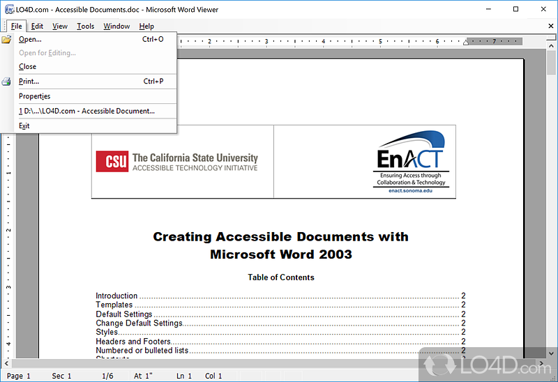 Free Microsoft Word document viewer - Screenshot of Microsoft Word Viewer
